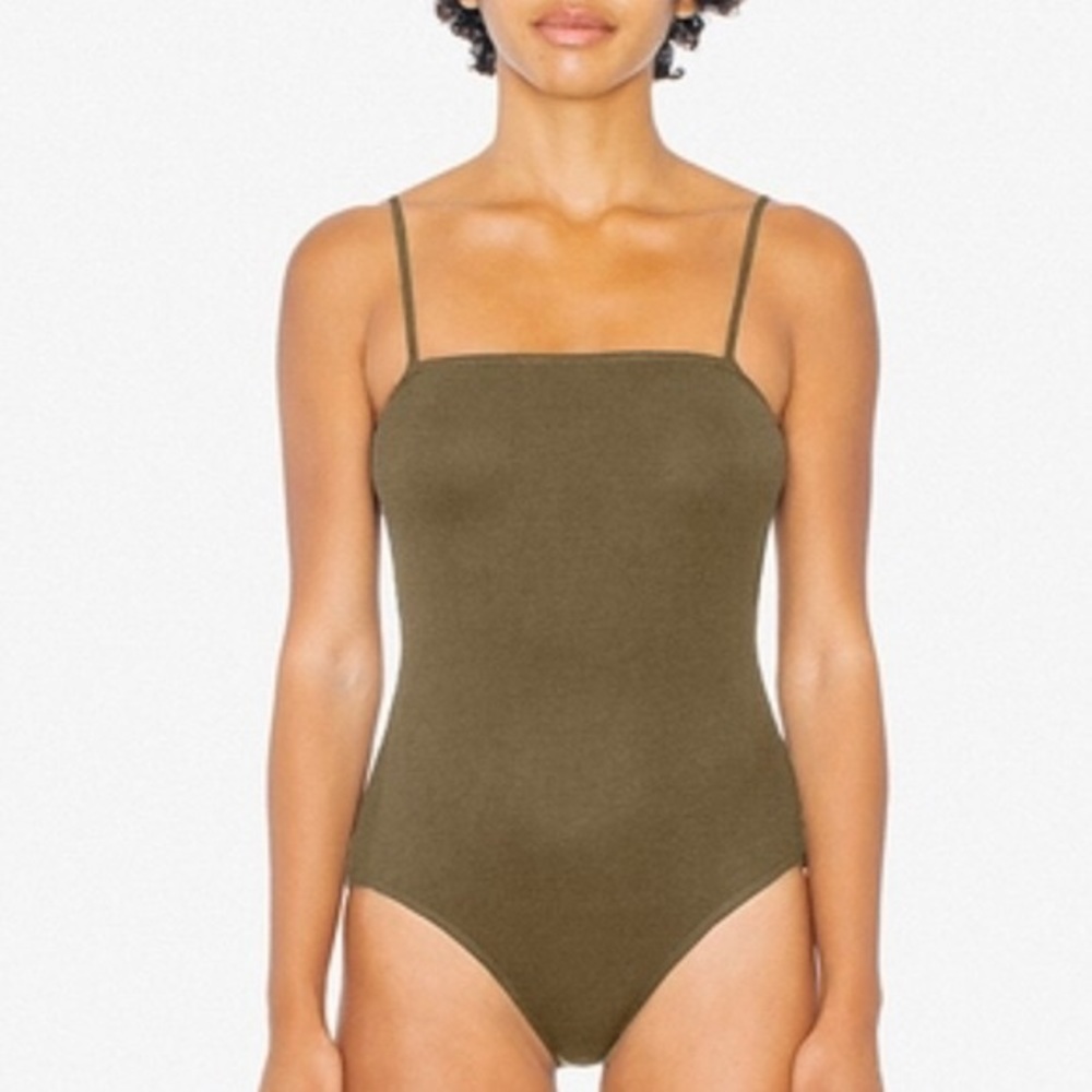 AA square tank bodysuit green Small 2x2 ribbed